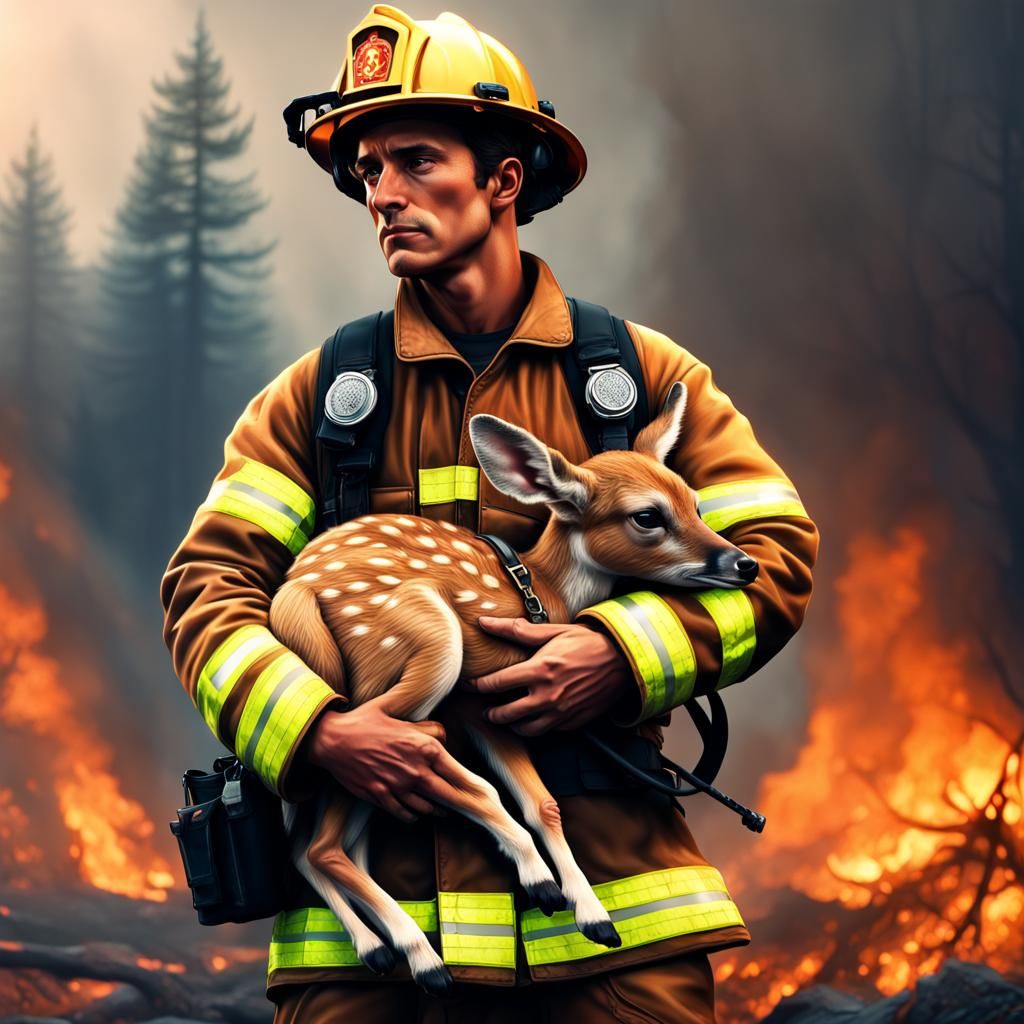 Firefighter Rescues Fawn from Forest Fire