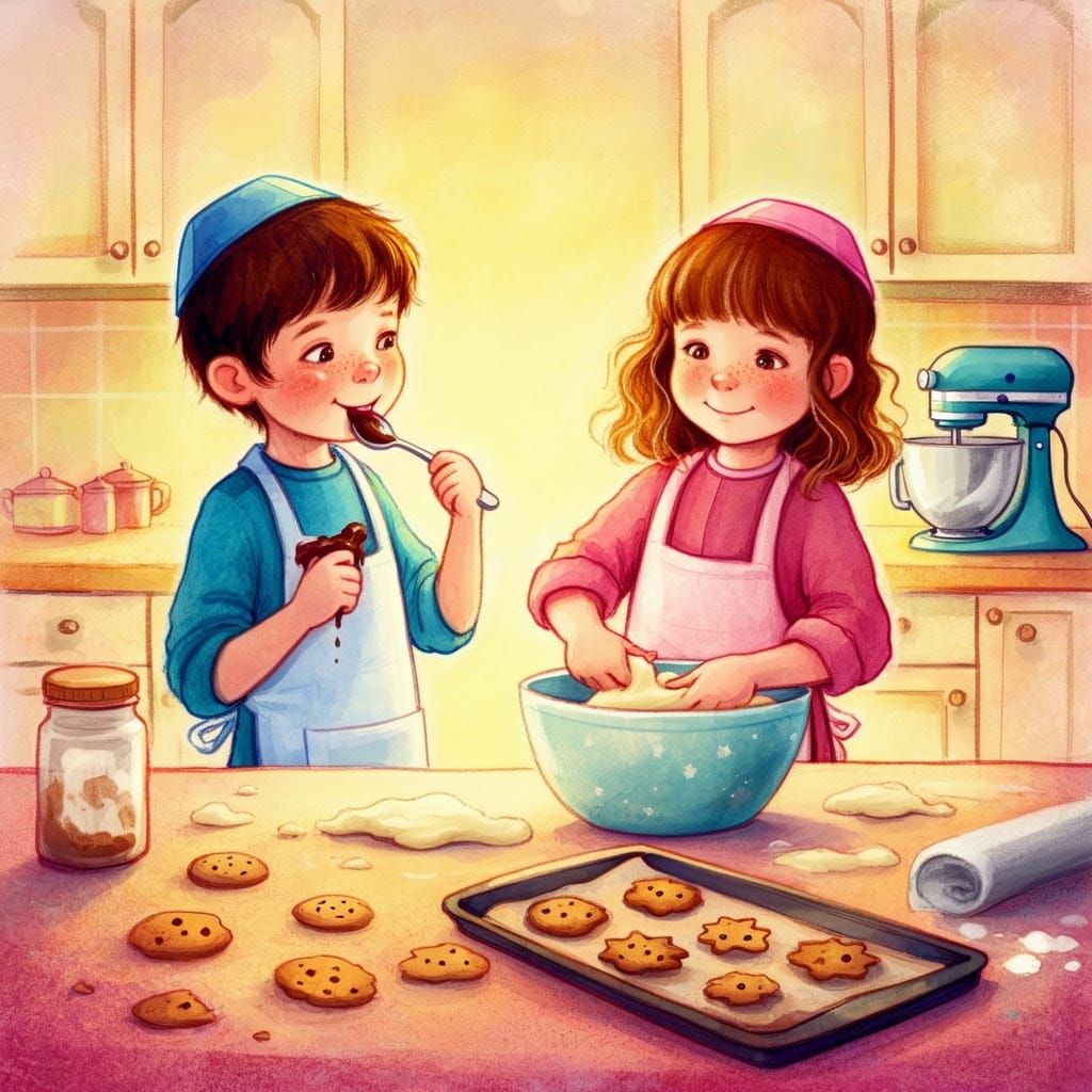 Childhood Baking Joy in Whimsical Watercolor Style