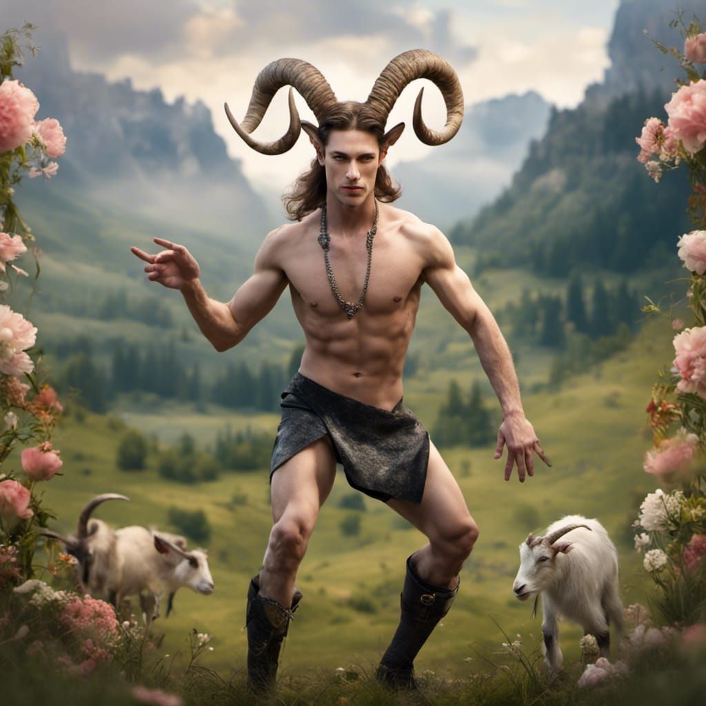 Faun Dancing in a Floral Landscape