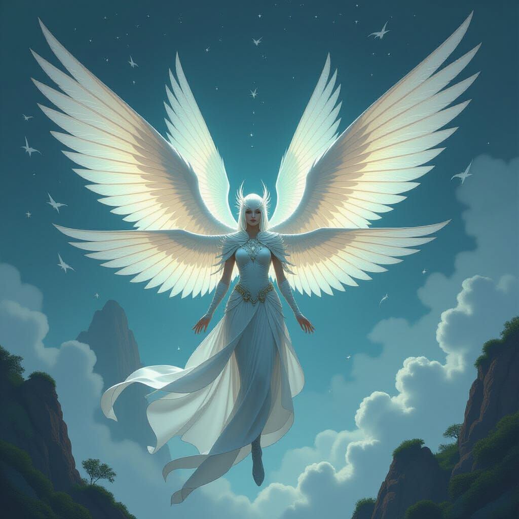 Six-Winged Mystical Creatures in Dreamlike Style