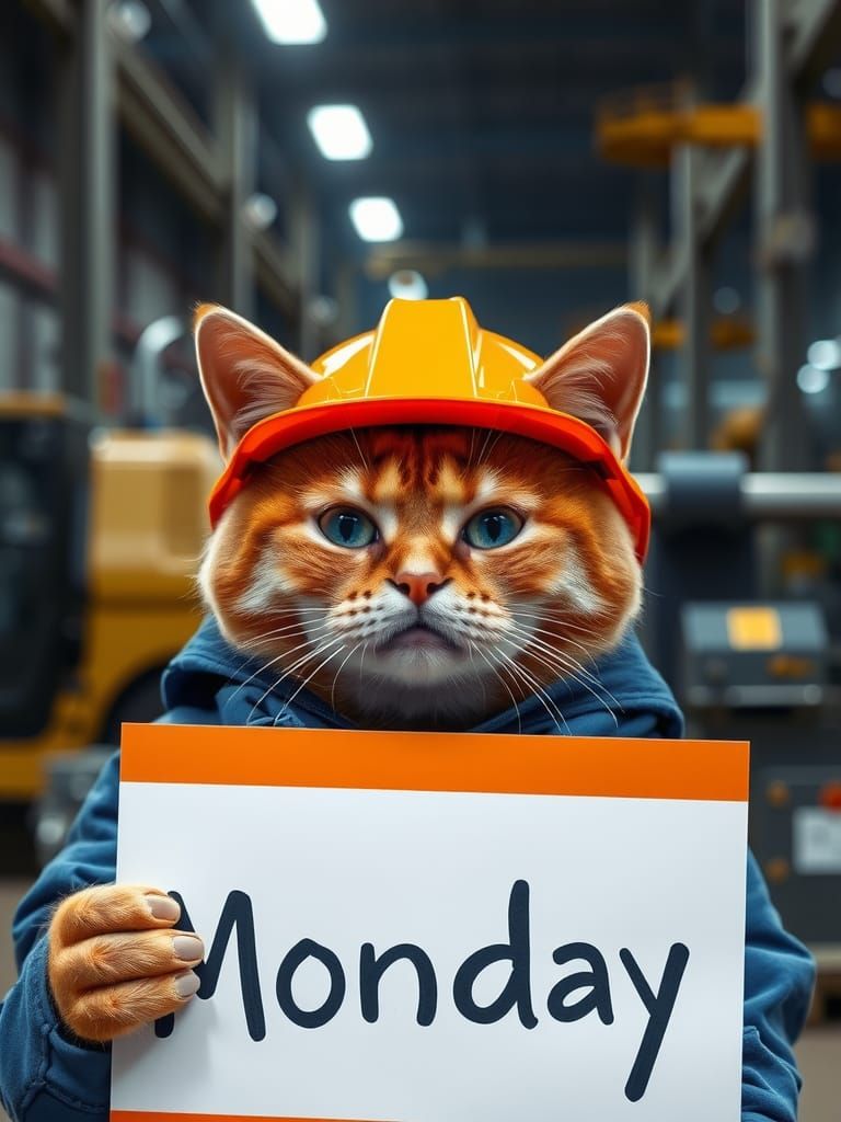Sad Cat Crying on Monday in Factory