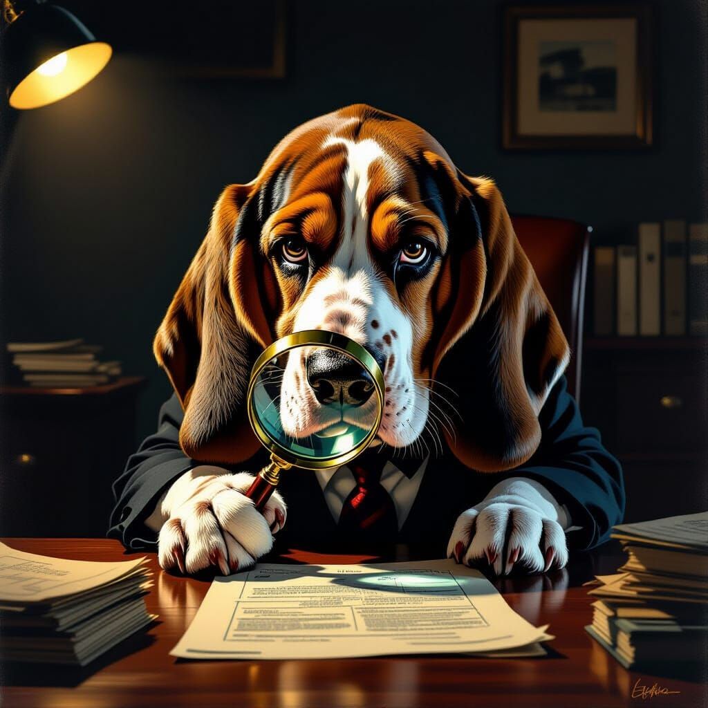 Basset Hound Detective in Film Noir Style