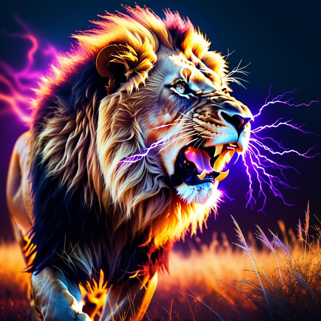 Kirlian Photography: Roaring Lion in Double Exposure