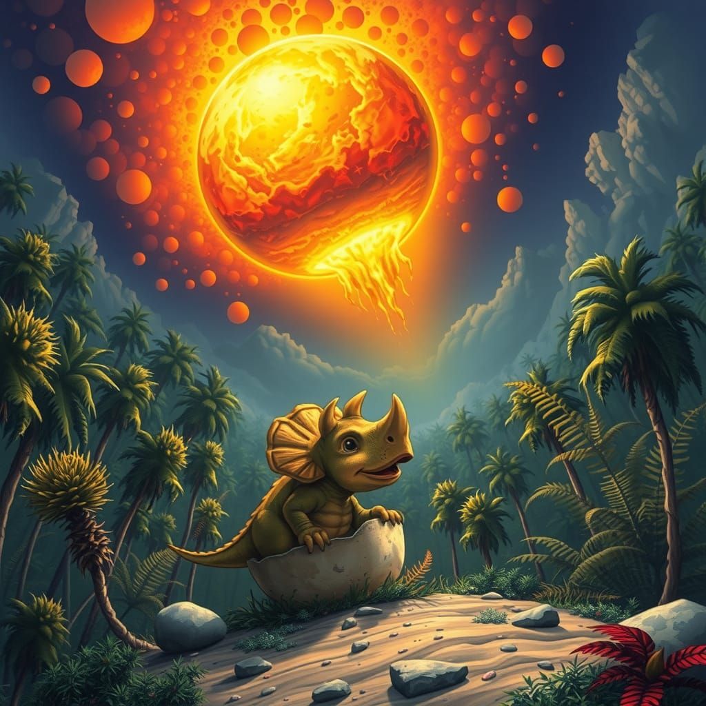 Baby Triceratops Watches Meteor Strike in Comic Book Style