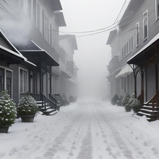 Antique Watercolor of Snowy 1869 Town Street