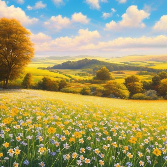 Colorful Field of Flowers Acrylic Painting