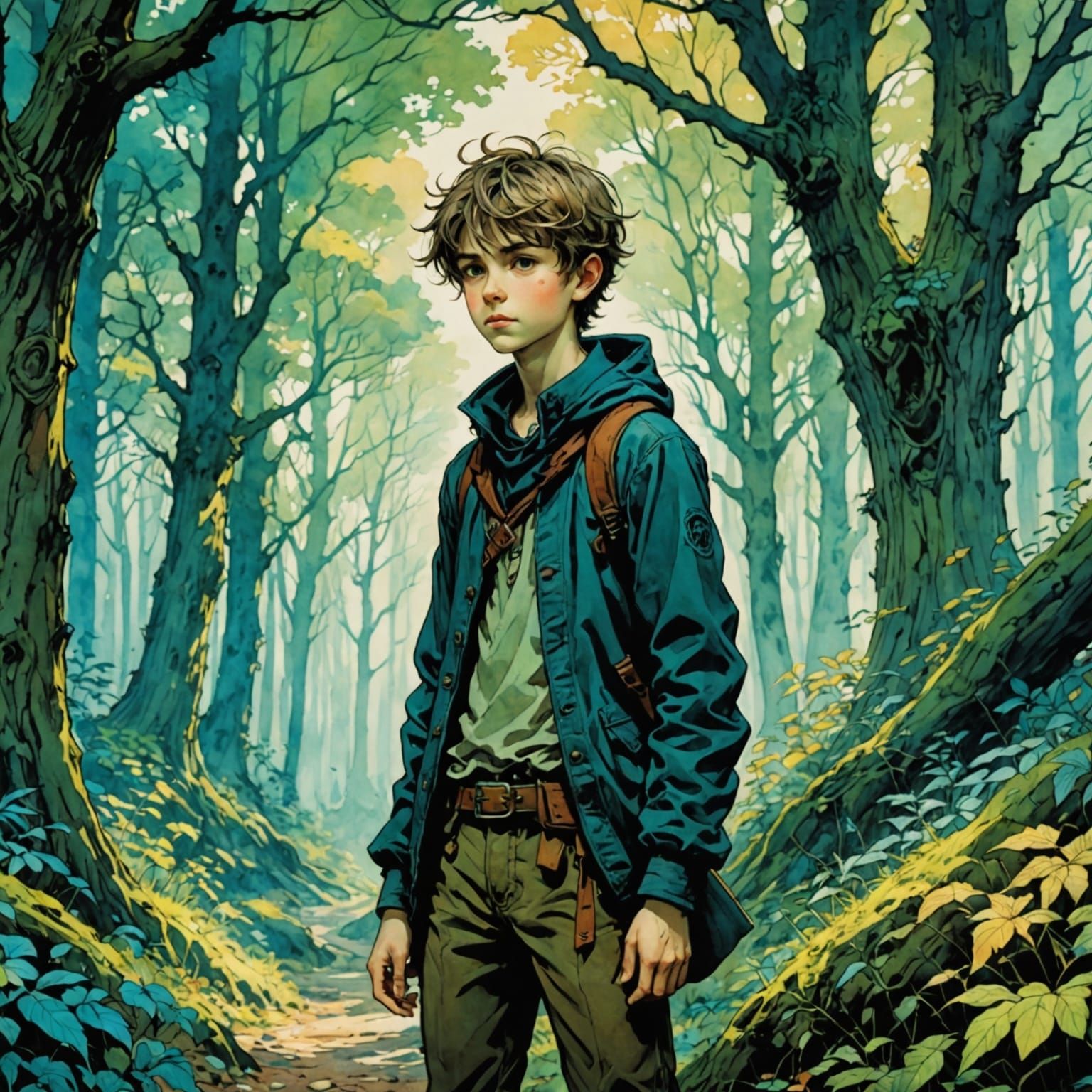 Whimsical Forest Scene in Vibrant Colors