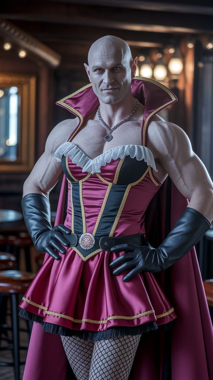 Unexpected Vampire: Muscular Saloon Girl in Drag