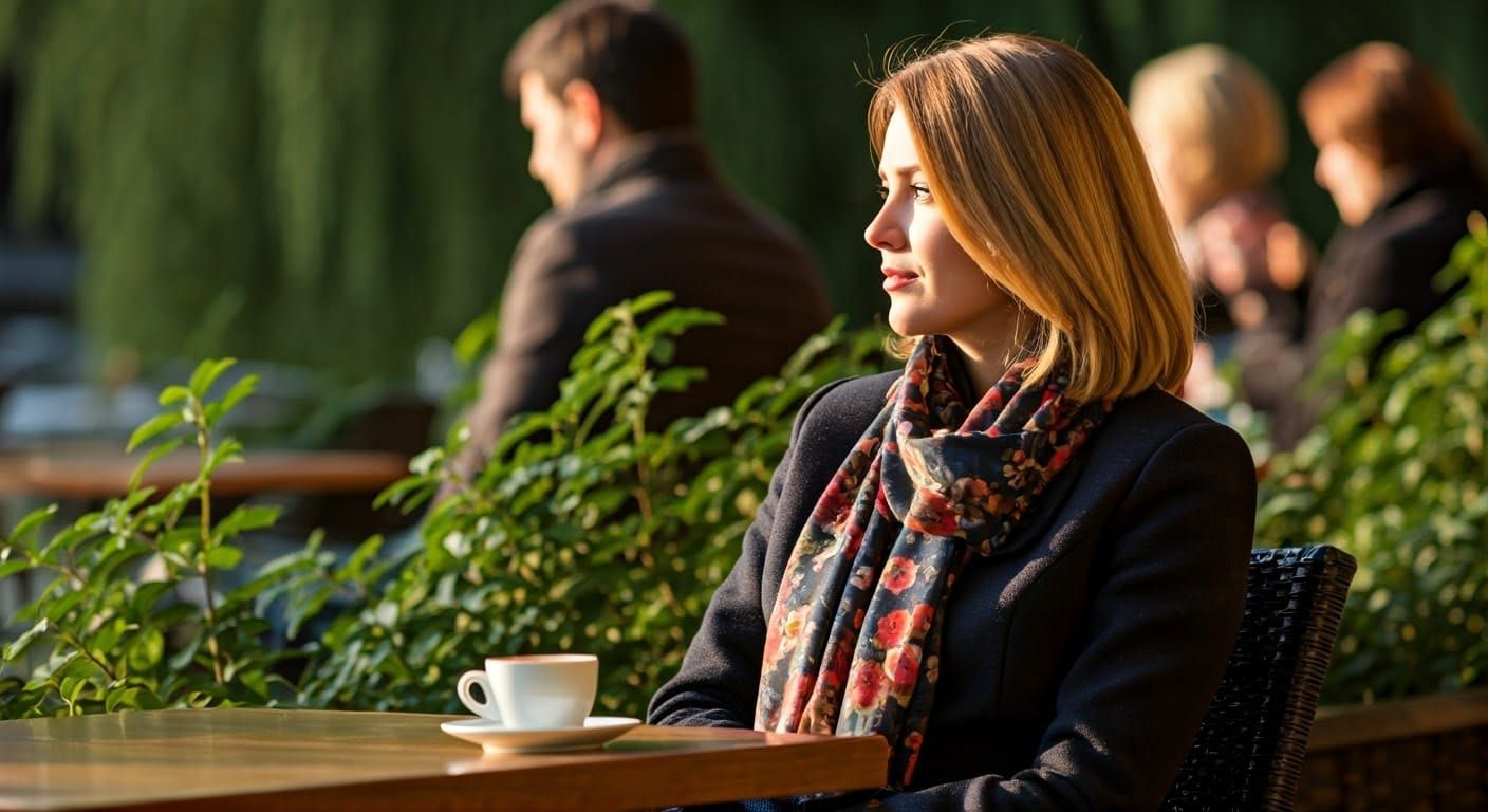 Serene Café Scene by the Water in Elegant Style