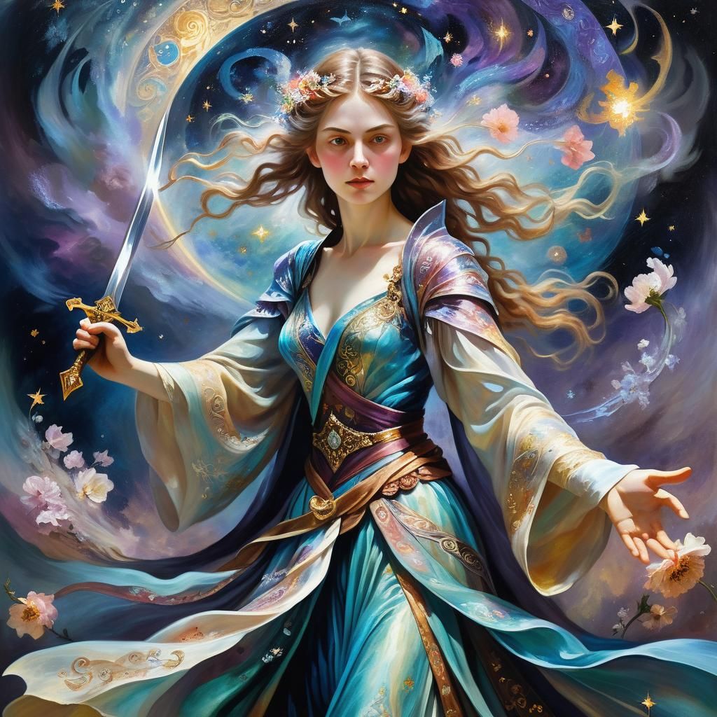 Female Wizard Portrait in Neo-Impressionist Oil Painting