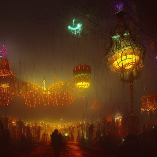 Creepy Carnival Glowing in the Night: Matte Painting