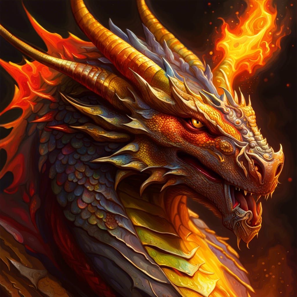 Hyperrealistic Dragon with Fire, Detailed Concept Art