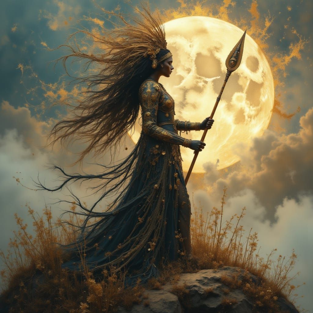 Warrior Princess in Abstract Afrofuturism Style