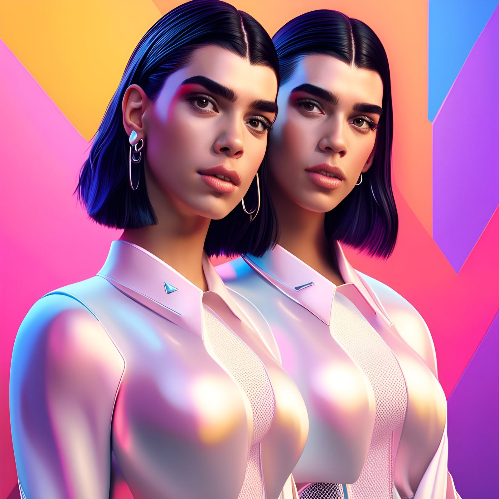 Detailed 3D Portrait of Twins in Digital Art Style