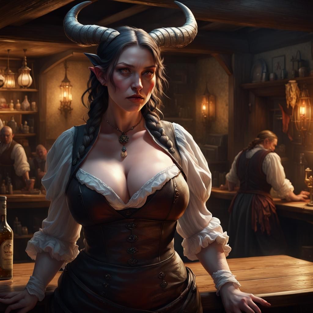 Chubby Demon Inn Maiden in Dark Fantasy Style