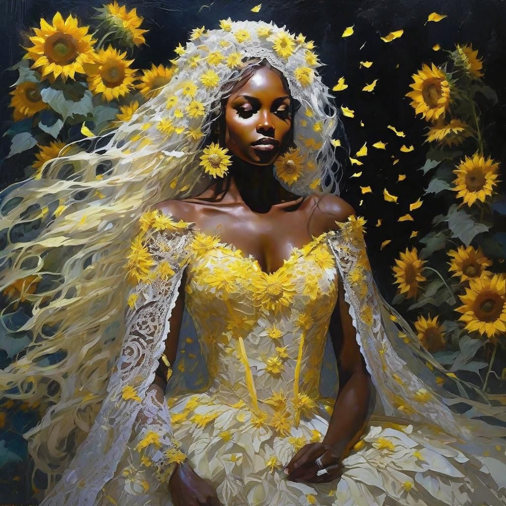 Anime Sunflower Portrait of a Woman in Lace