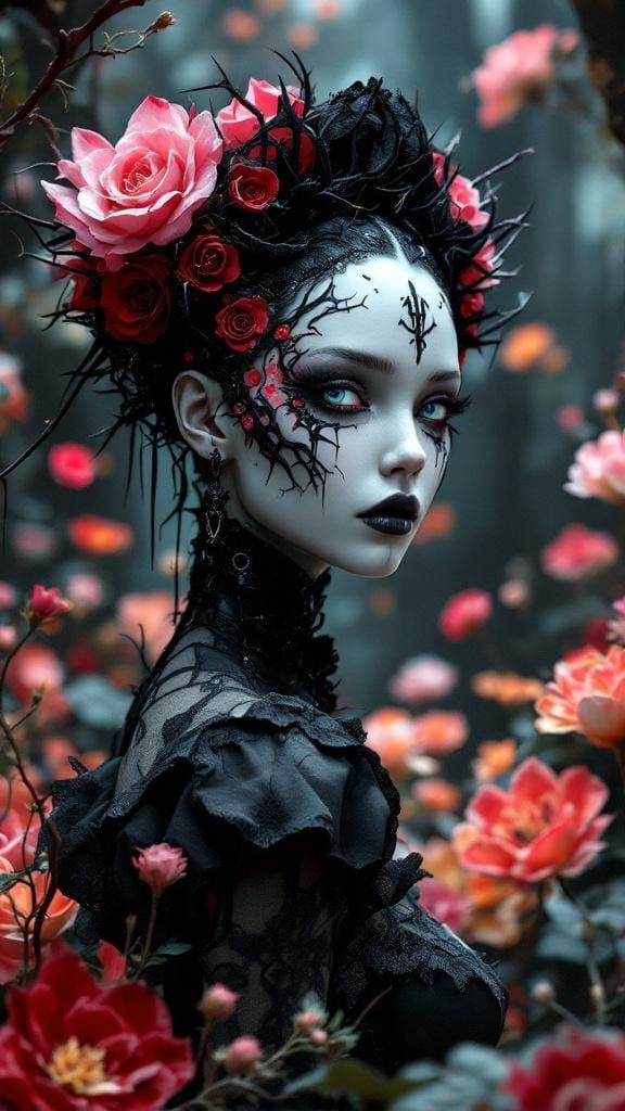 Gothic AI Deity in Surreal Catacomb Garden