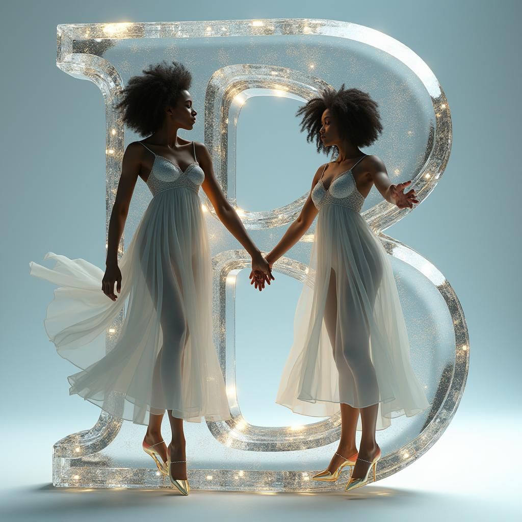 Crystal Letter B with Ethereal Figures
