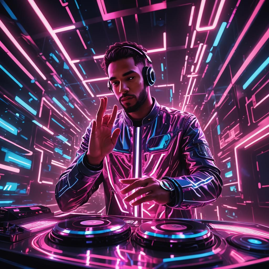 Futuristic Neon DJ in Cyberpunk Nightclub