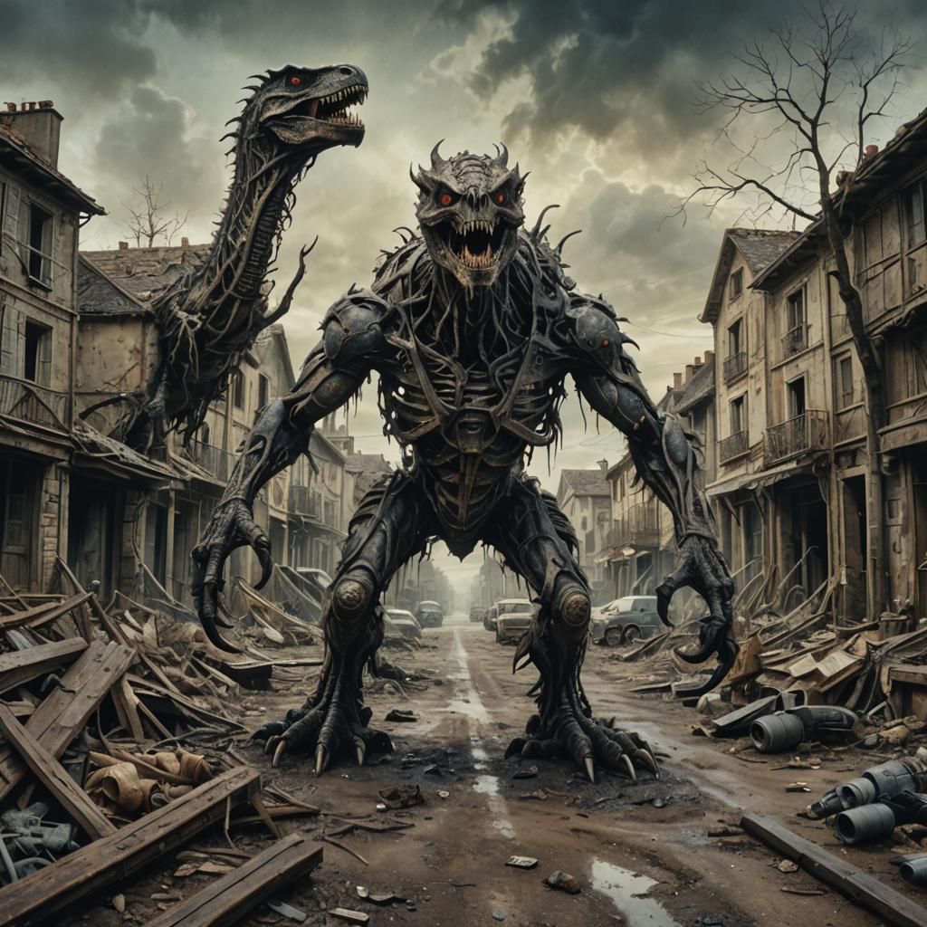 France as a Monster in Post-Apocalyptic Acrylic Painting