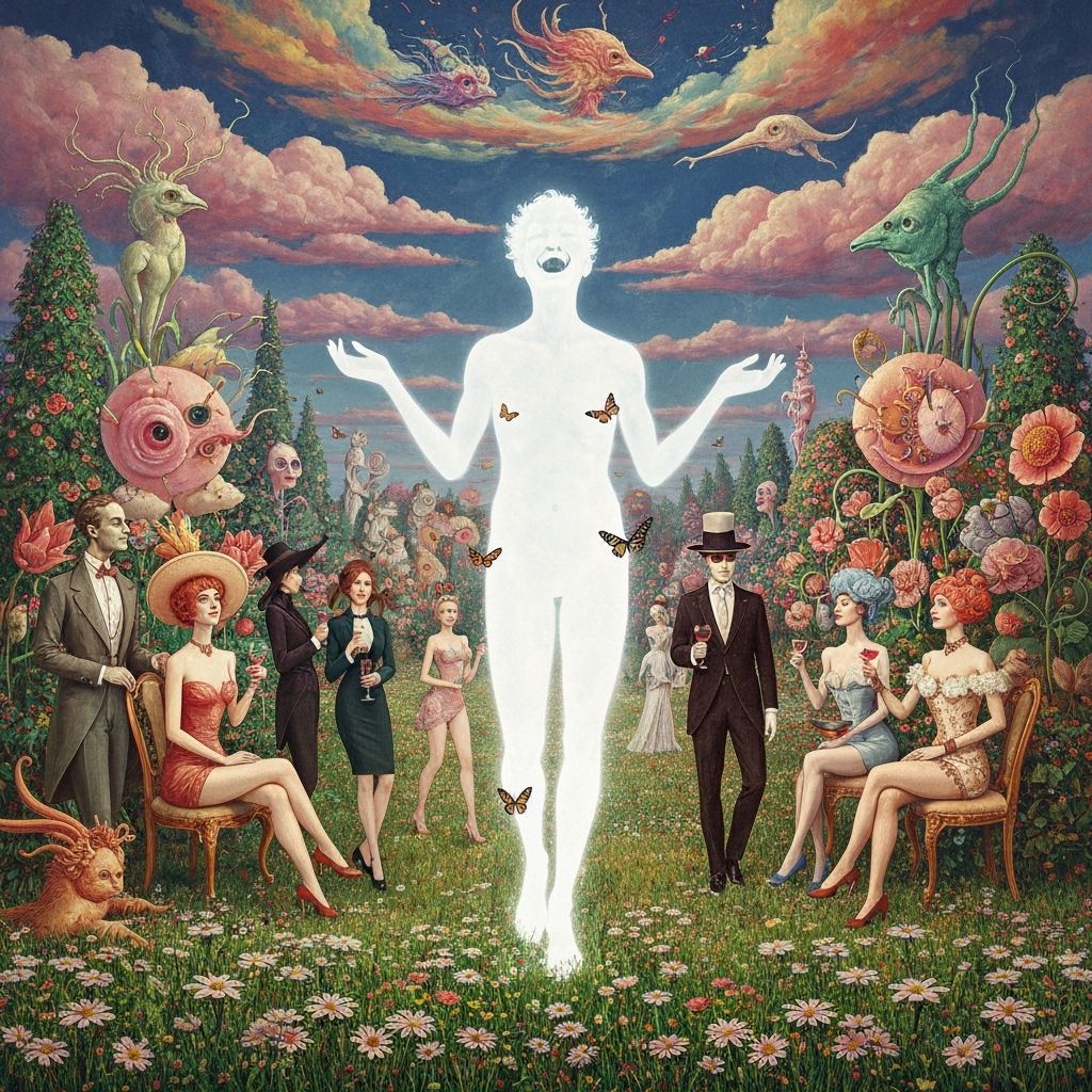 Ethereal Light Figure in Dreamlike Pulp Fiction World