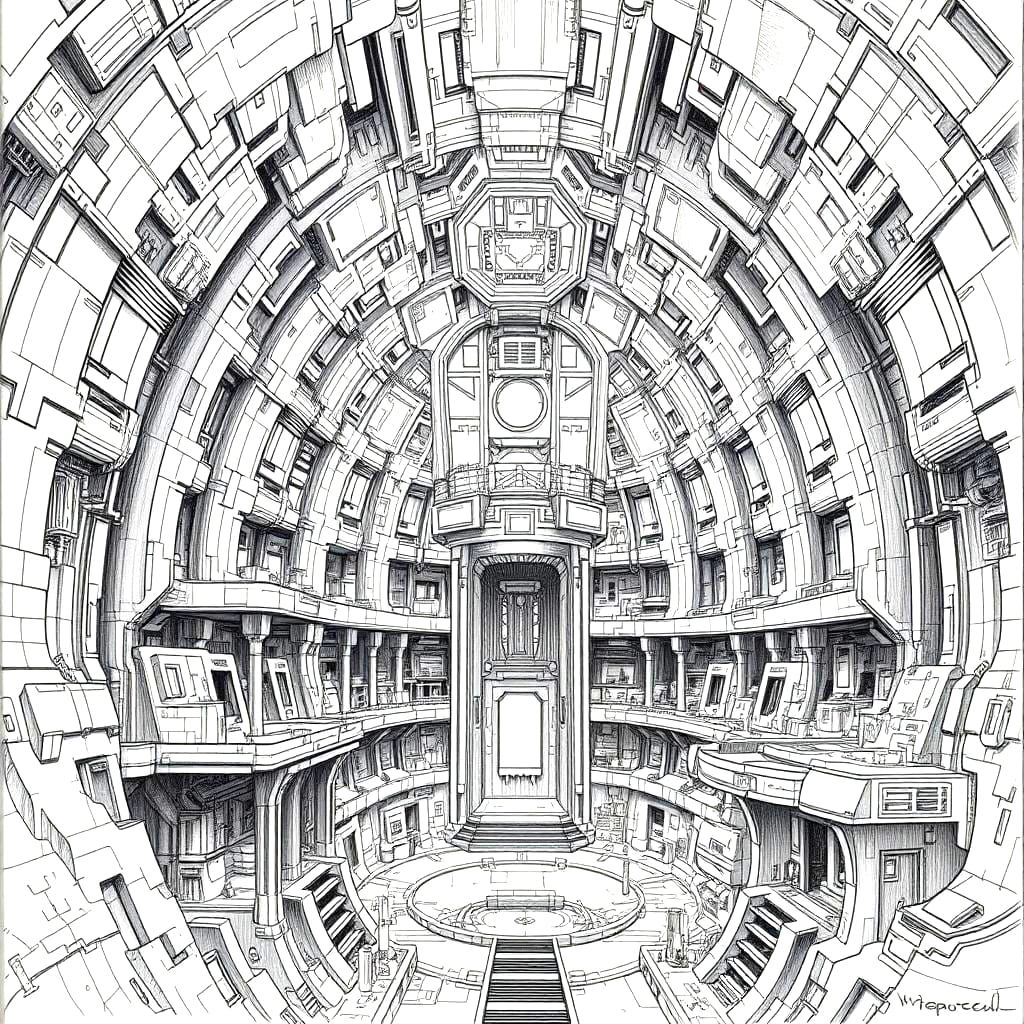 Underground Space Headquarters: Black and White Schematic Dr...