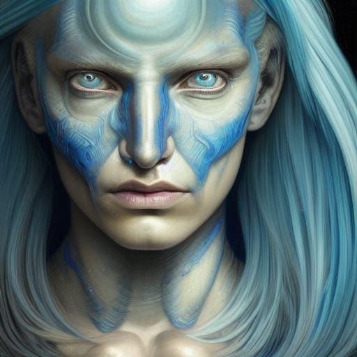 Beautiful Blue Alien Man Portrait in Hyperrealistic Style