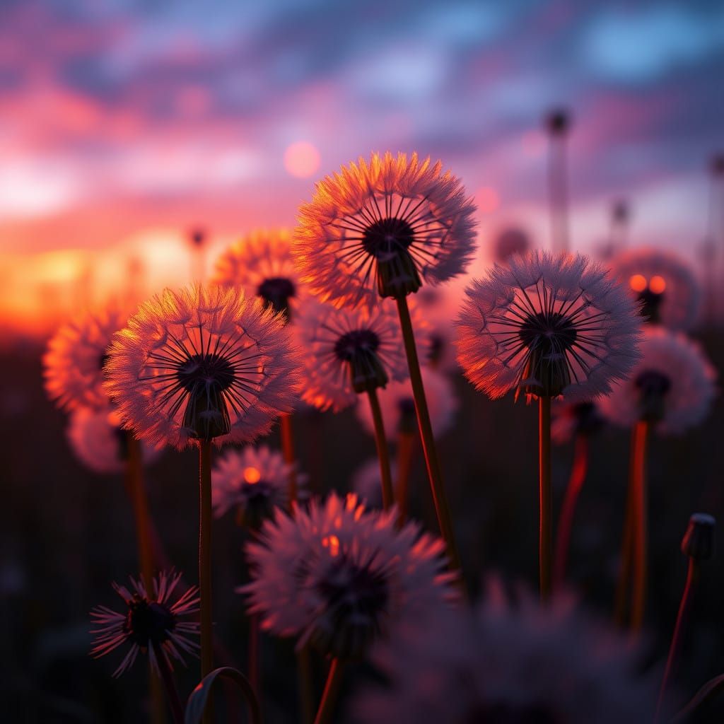 Glowing Dandelions in Whimsical Evening Light