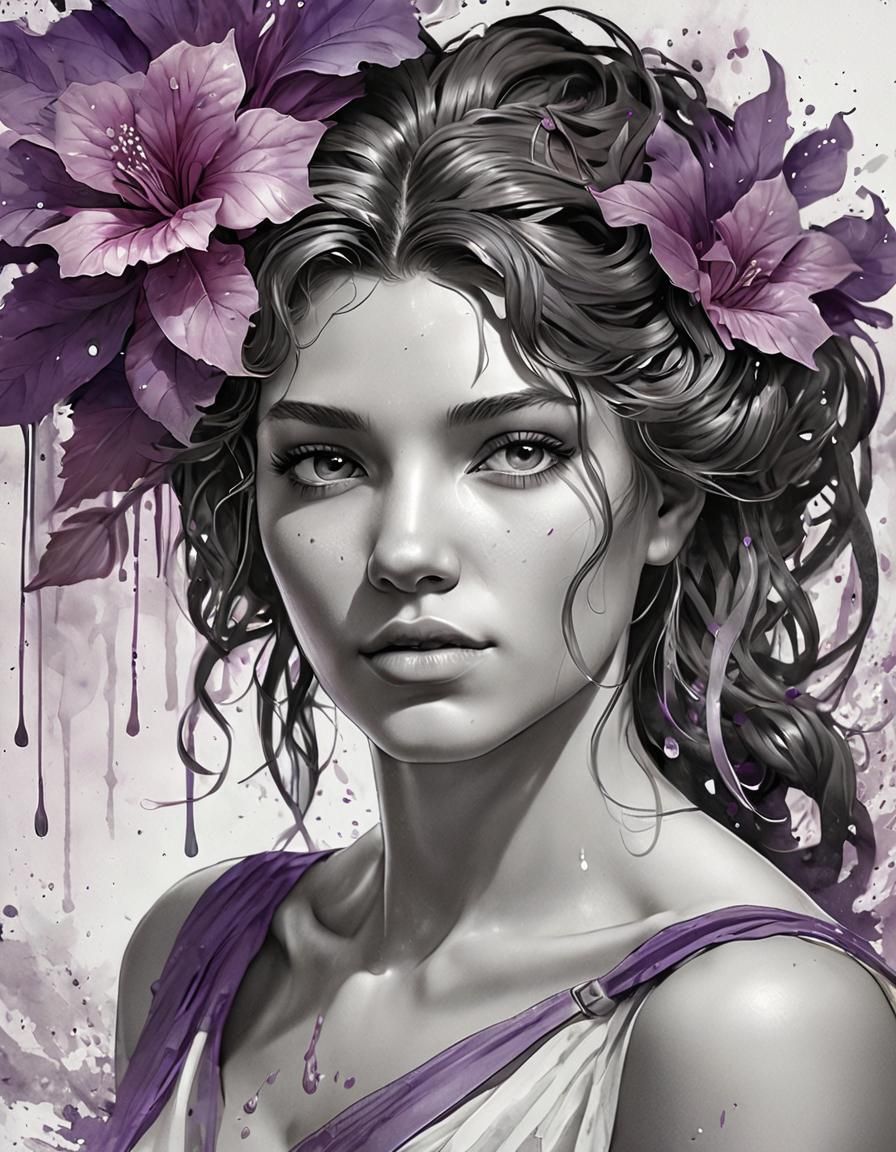 Amaranth: Watercolour Portrait with Purple Floral Crown