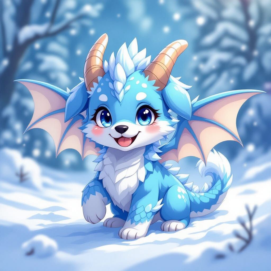 Chibi Ice Dragonhound in Anime Style