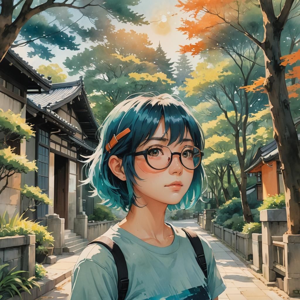 Anime Girl Portrait with Japanese Architecture Background