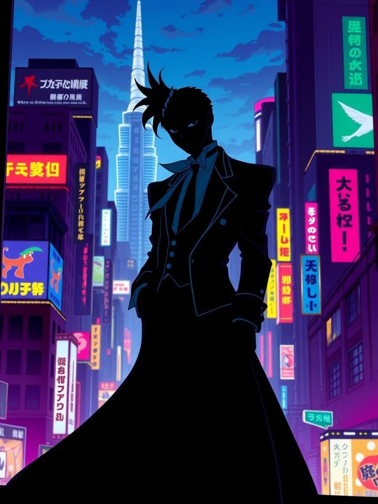 Neon Anime Prince in Elegant Silhouette
