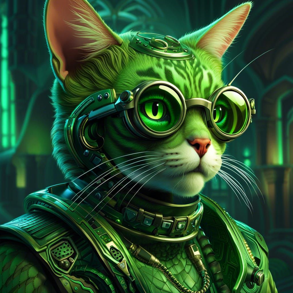 Funky Cybernetic Punk Cat Portrait