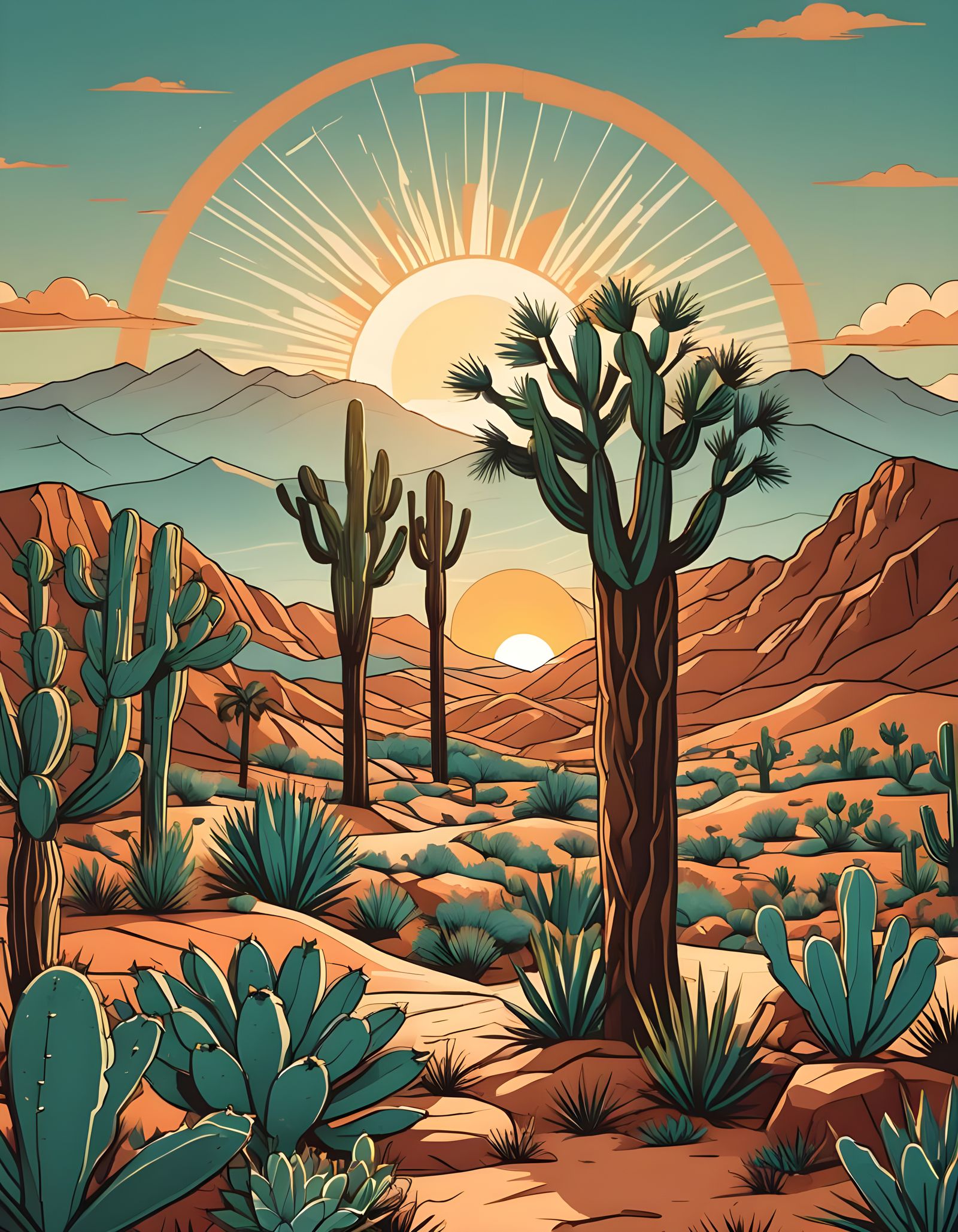 Tropical Oasis T-Shirt Design with Desert Landscape