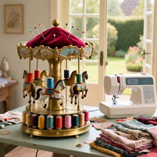 Antique Carousel Thread Spool Caddy in Sewing Room