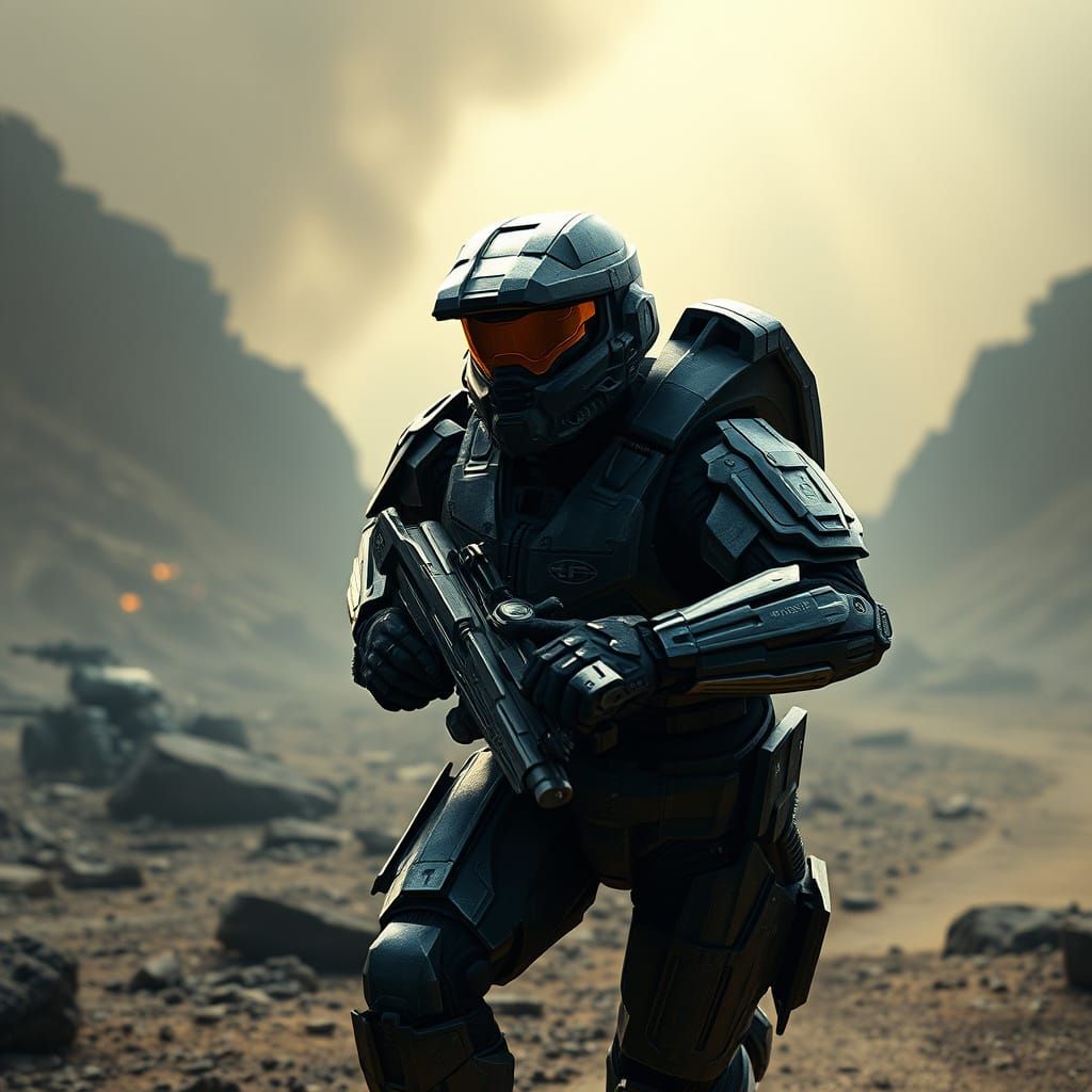 Halo War Hero in Desolate Landscape