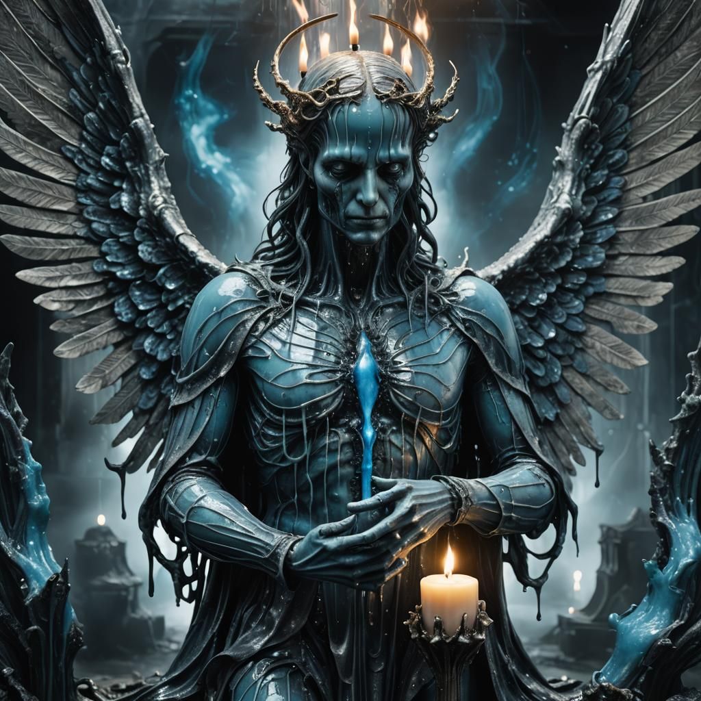 Surreal Biomechanical Angel Melts in Dark Fantasy Descent