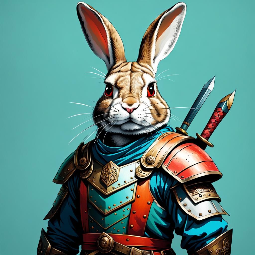 Warrior Rabbit in Abstract Style