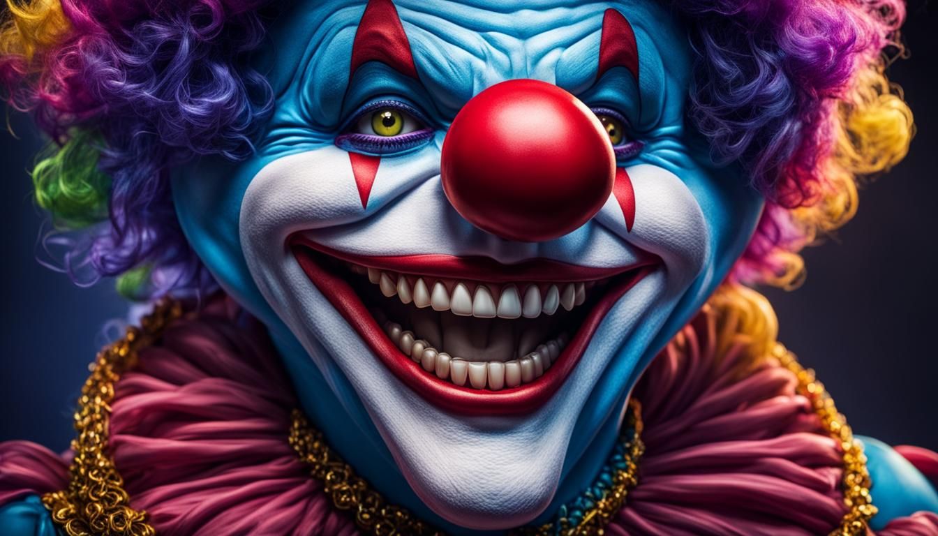 Happy Blue-Toothed Clown Smiling in Vibrant Colors
