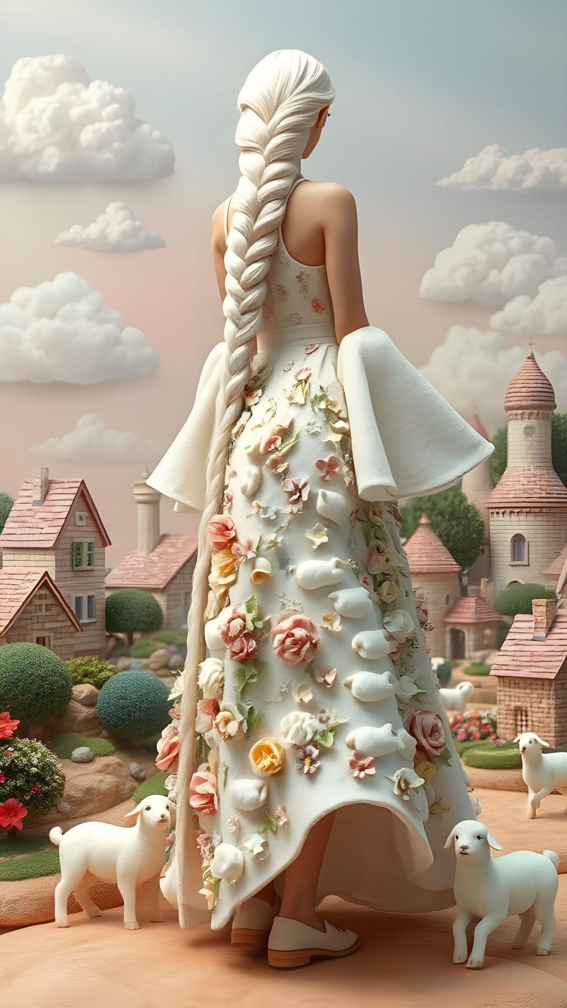 Surreal High Fashion Relief Art of a Tall Girl in Nature