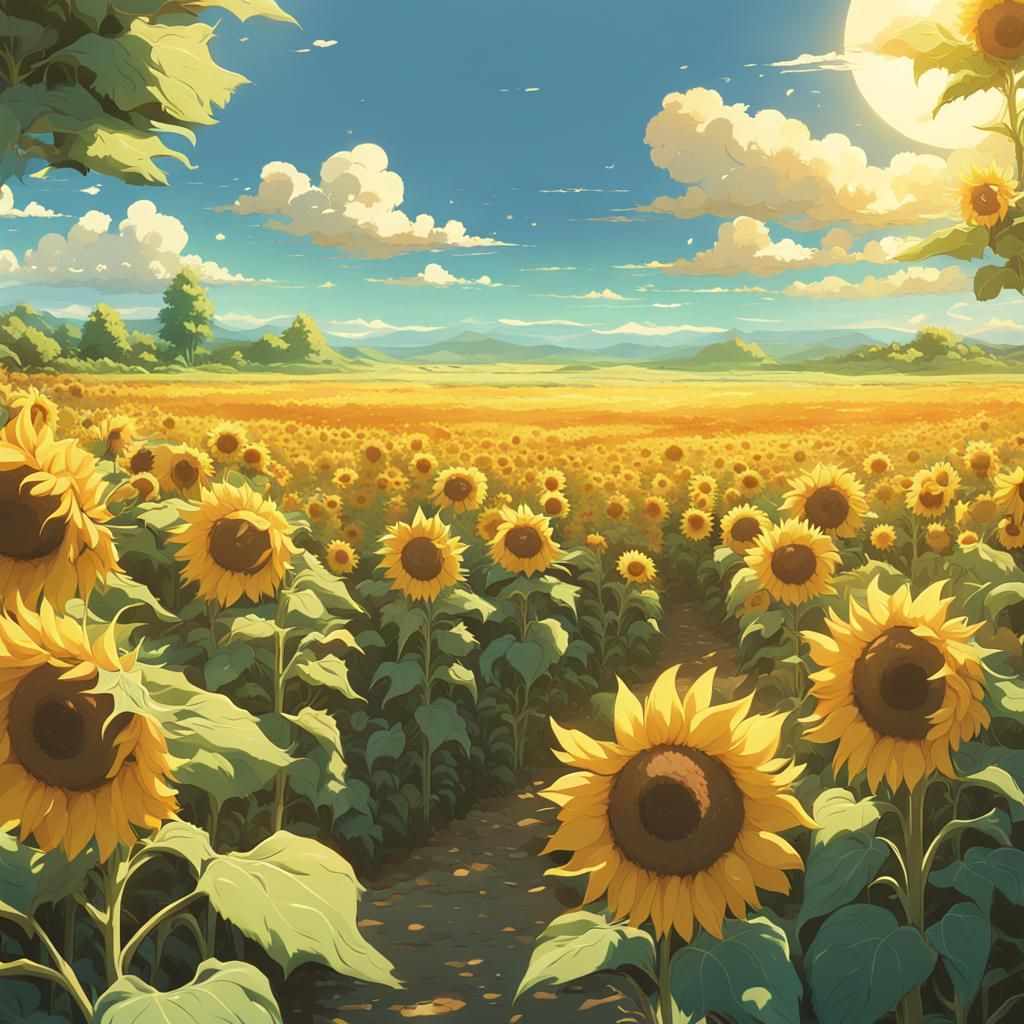 Sunflowers in Anime Style, Ghibli Key Visual