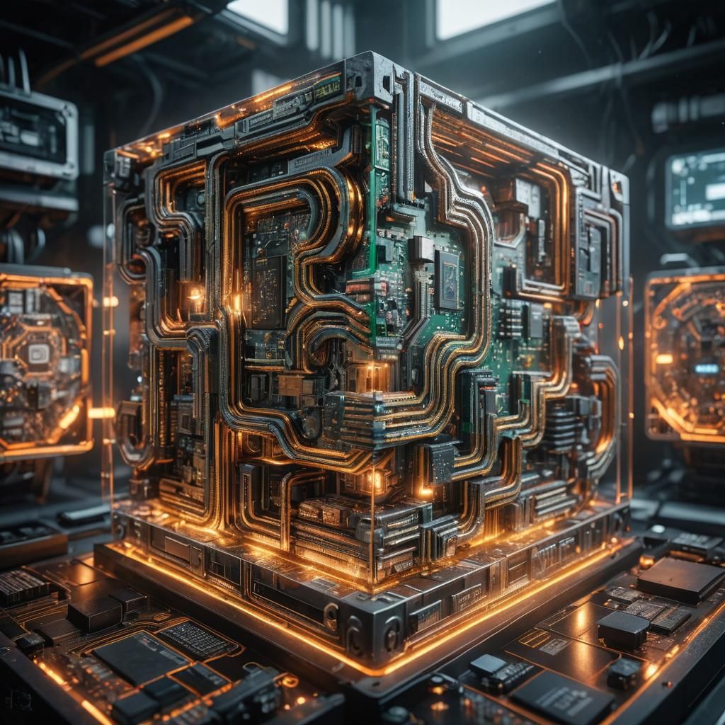 Cube Motherboard in Computer: Detailed Digital Art