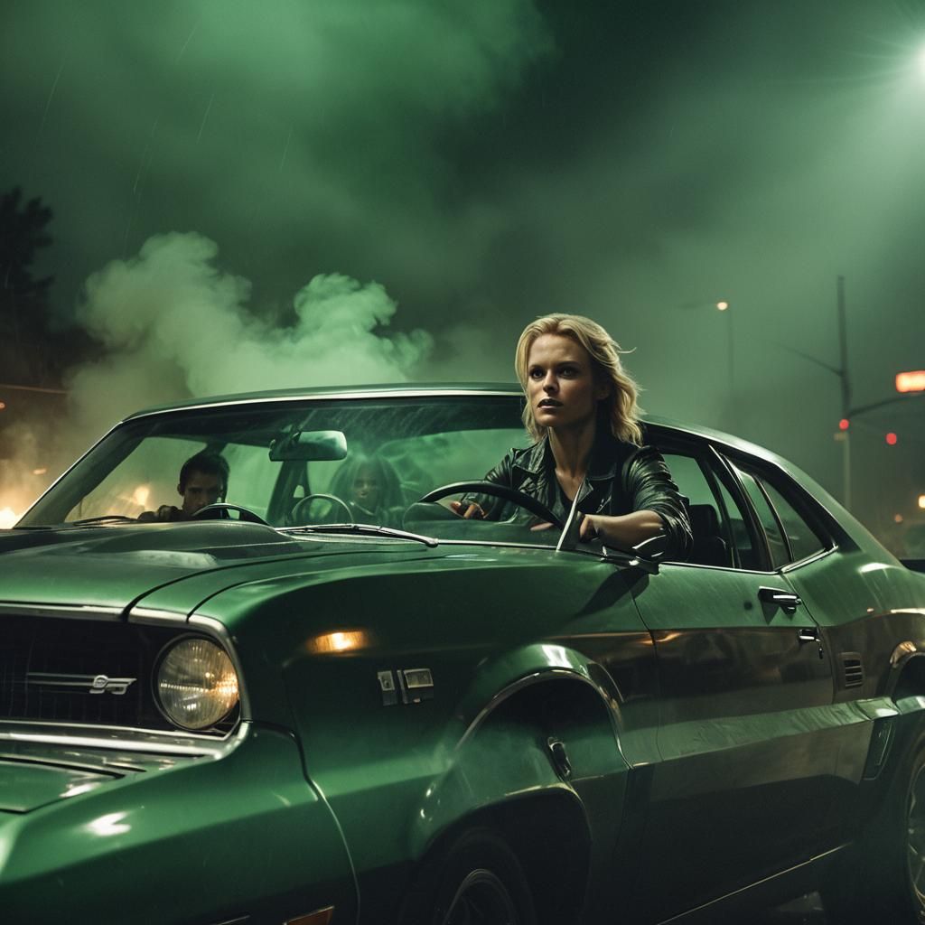 Organized Hooligans in Muscle Cars: Cinematic Film Still