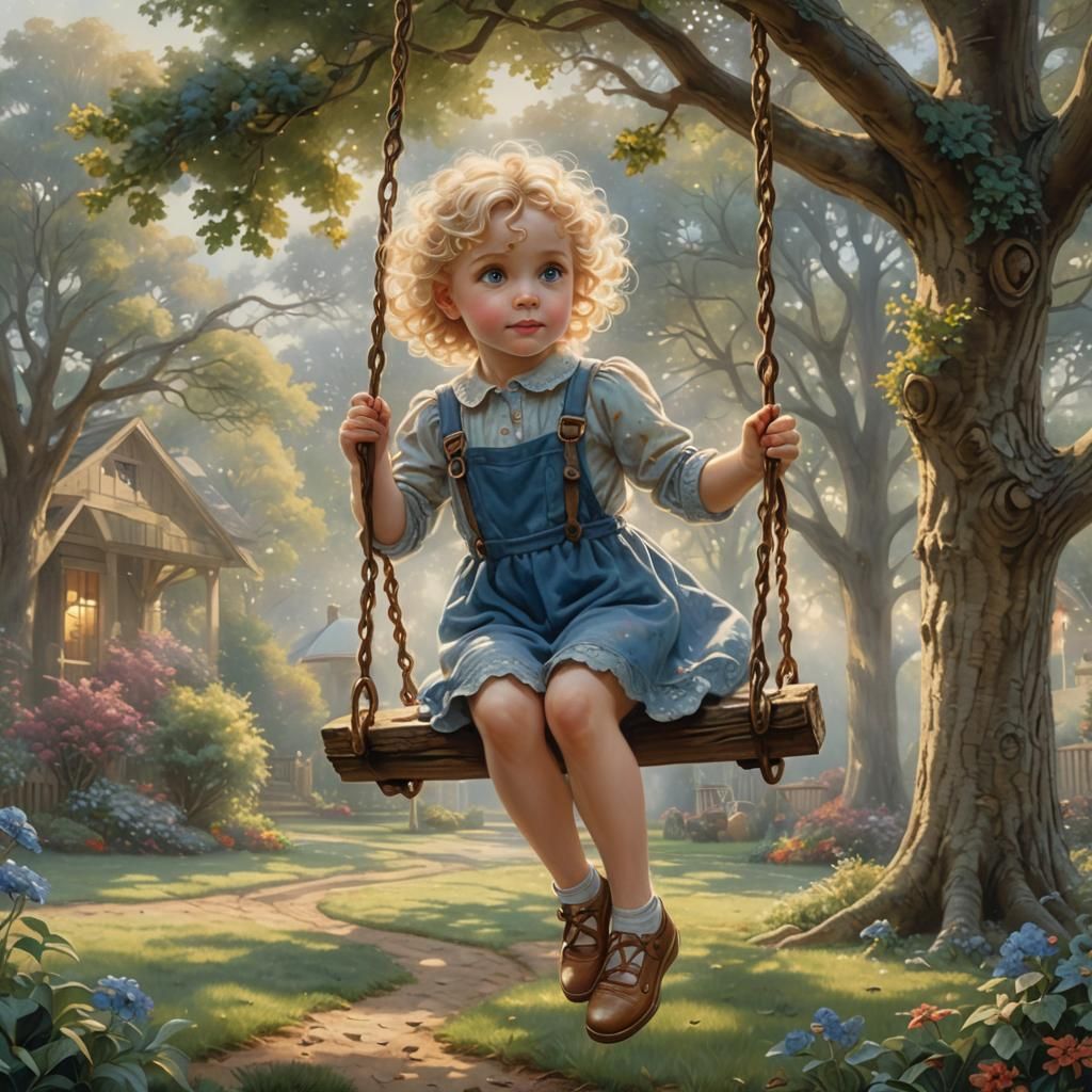 Toddler on Swing in Ethereal Fantasy Style