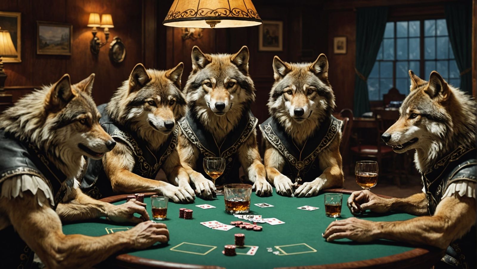 Wolves Playing Poker and Drinking Whiskey