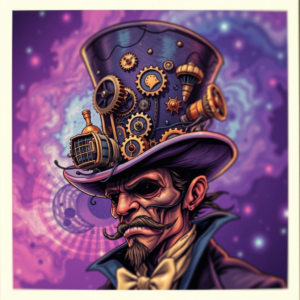 Flamboyant Figure in Cosmic Top Hat, Inspired by Syd Mead an...