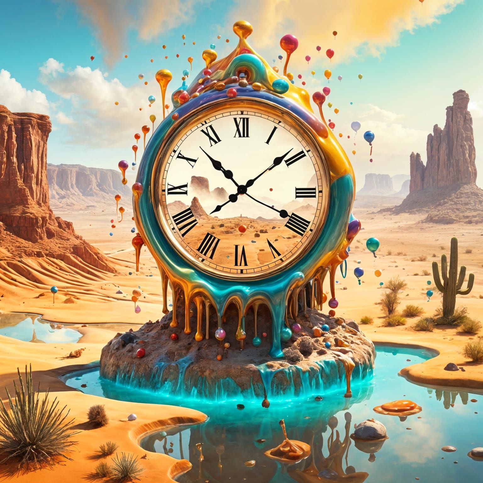 Melting Clock Over Desert Landscape