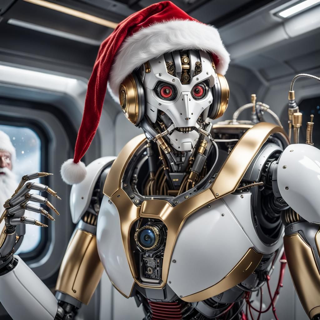 Hybrid Mosquito Robot Santa in Spaceship Interior