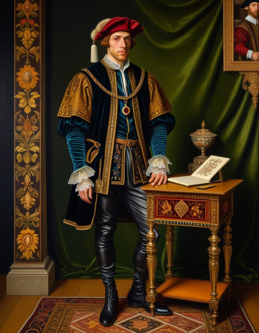 Renaissance Man with Hawk, Detailed Oil Painting