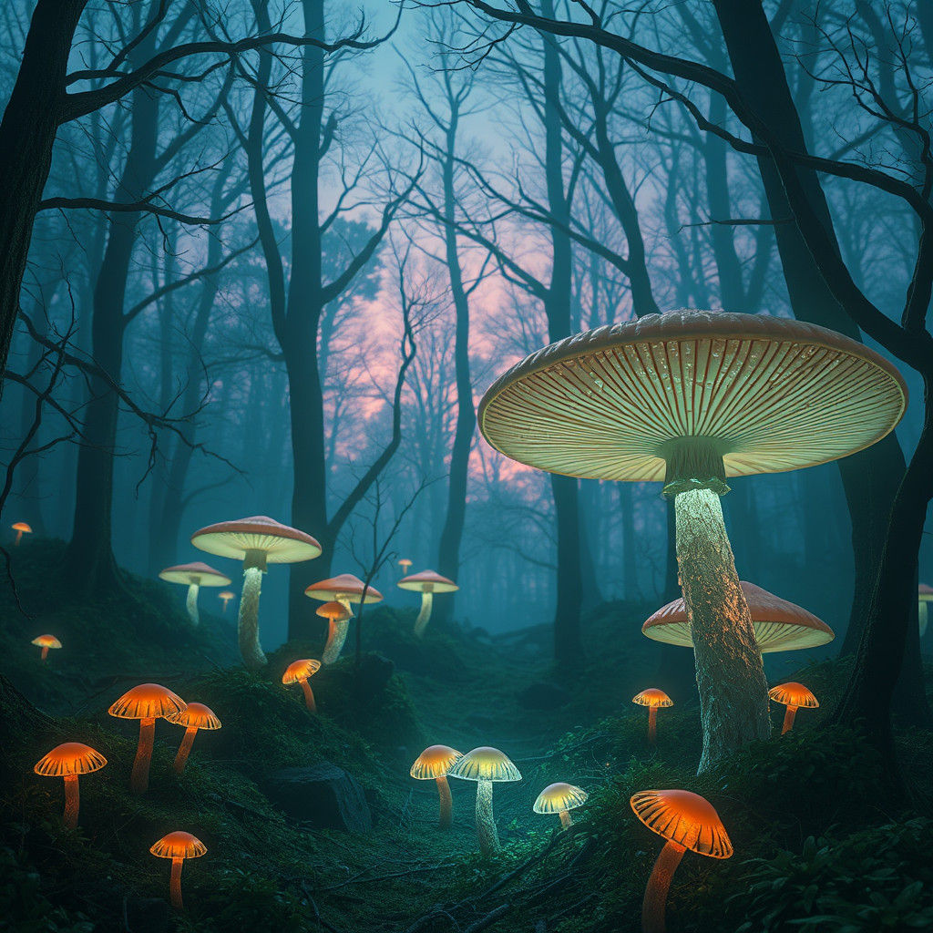 Enchanted Twilight Forest with Glowing Mushrooms